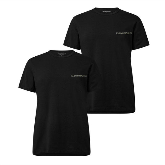 Black - Front - Emporio Armani EA7 Mens Logo Crew Neck T-Shirt (Pack of 2)