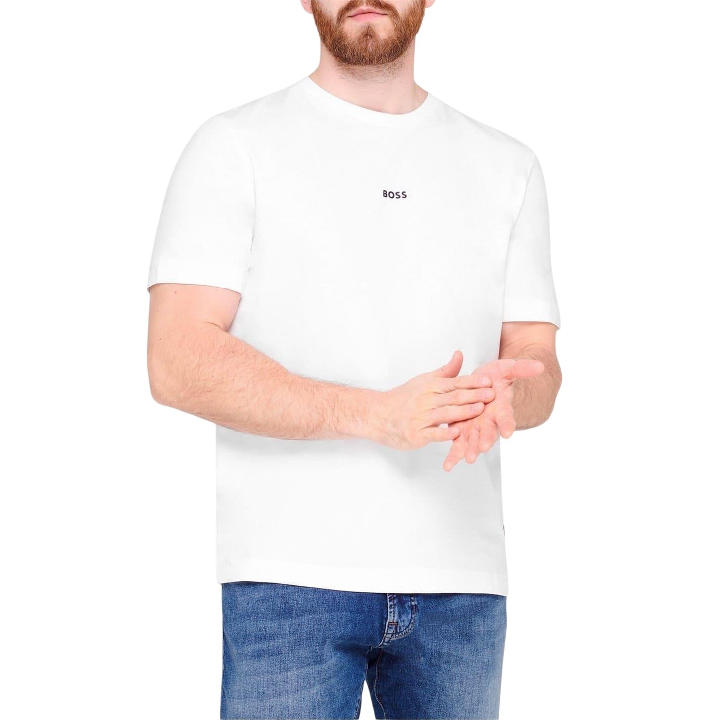 White - Lifestyle - Boss Mens Tchup Logo Oversized T-Shirt