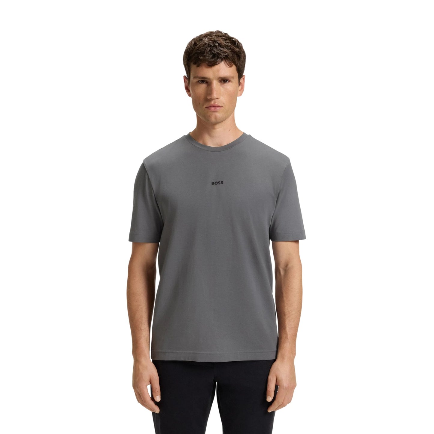 Grey - Side - Boss Mens Tchup Logo Oversized T-Shirt