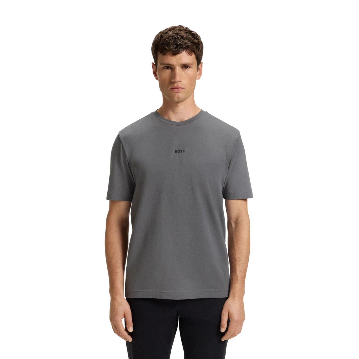 Grey - Side - Boss Mens Tchup Logo Oversized T-Shirt