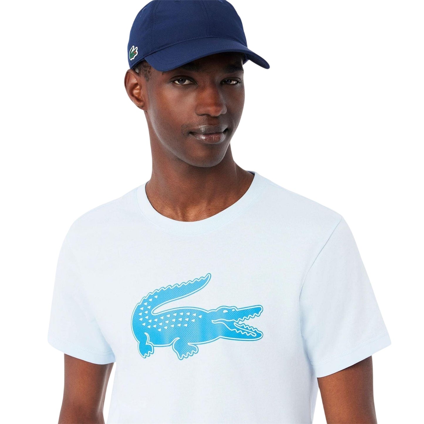 Blue - Side - Lacoste Mens Large Logo Sport T-Shirt
