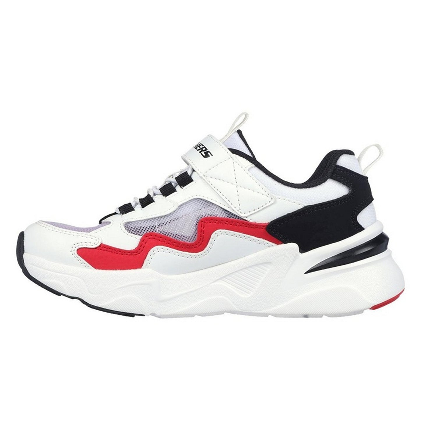 White-Red-Black - Side - Skechers Childrens-Kids Mesh Trainers