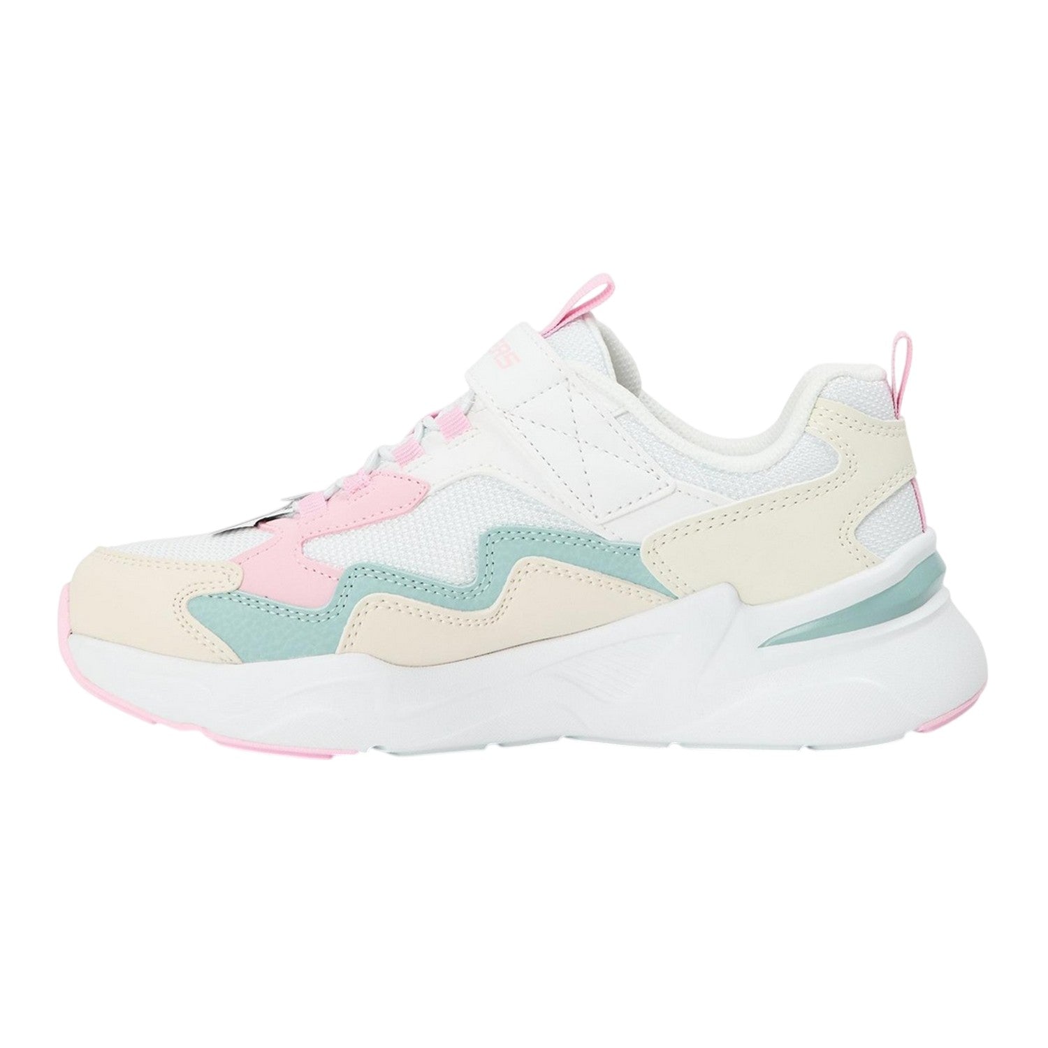 White-Pink - Back - Skechers Girls Colour Block Mesh Trainers