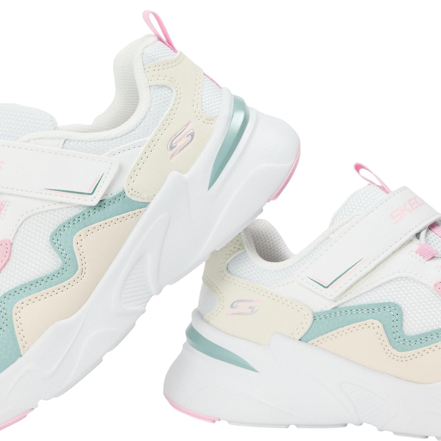 White-Pink - Lifestyle - Skechers Girls Colour Block Mesh Trainers
