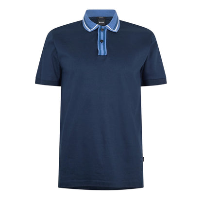 Dark Blue - Front - Boss Mens Contrast Detail Short-Sleeved Polo Shirt