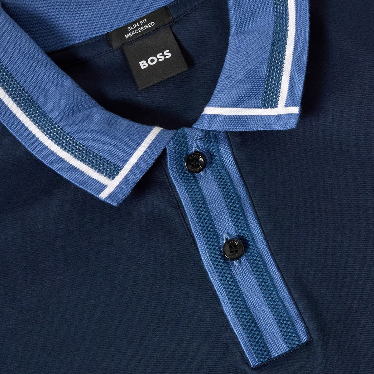 Dark Blue - Side - Boss Mens Contrast Detail Short-Sleeved Polo Shirt