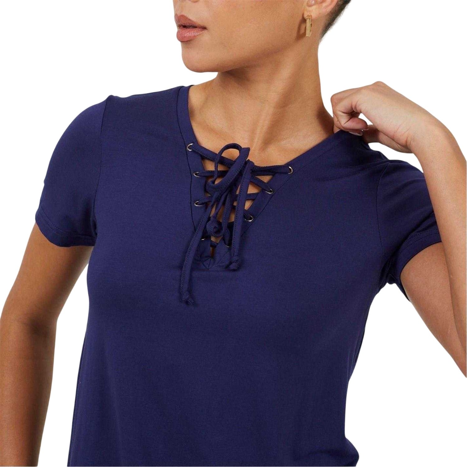 Navy - Lifestyle - Brave Soul Womens-Ladies Plain Lace Up T-Shirt