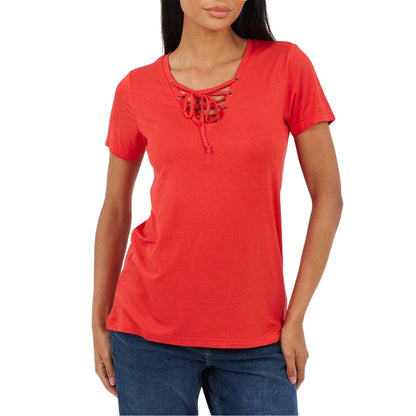 True Red - Front - Brave Soul Womens-Ladies Plain Lace Up T-Shirt