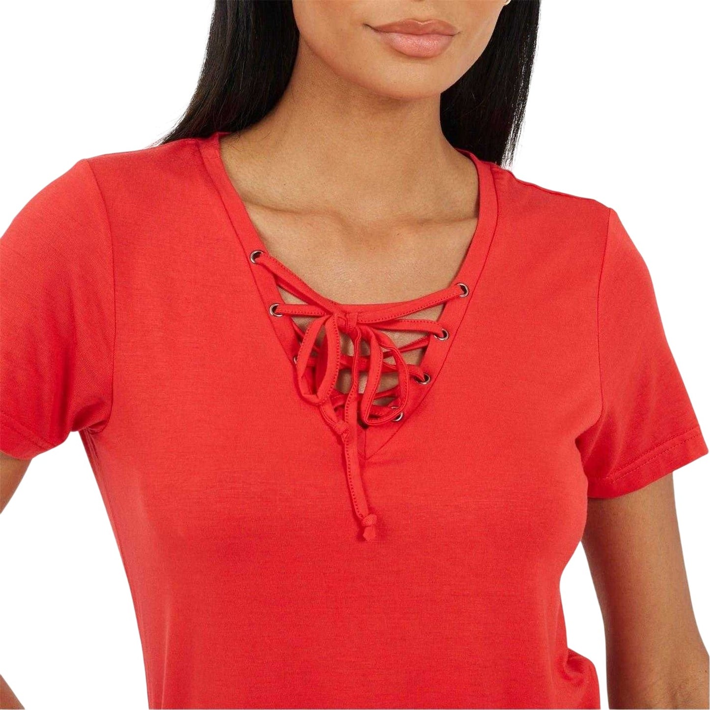 True Red - Lifestyle - Brave Soul Womens-Ladies Plain Lace Up T-Shirt
