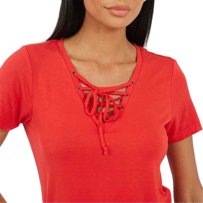 True Red - Lifestyle - Brave Soul Womens-Ladies Plain Lace Up T-Shirt
