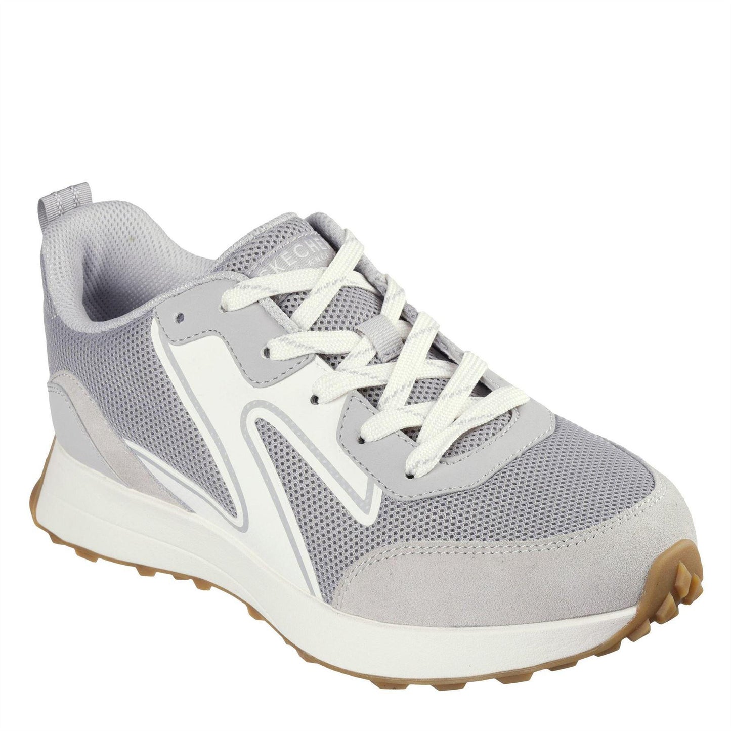 Grey - Side - Skechers Womens-Ladies Gusto Suede Panel Trainers