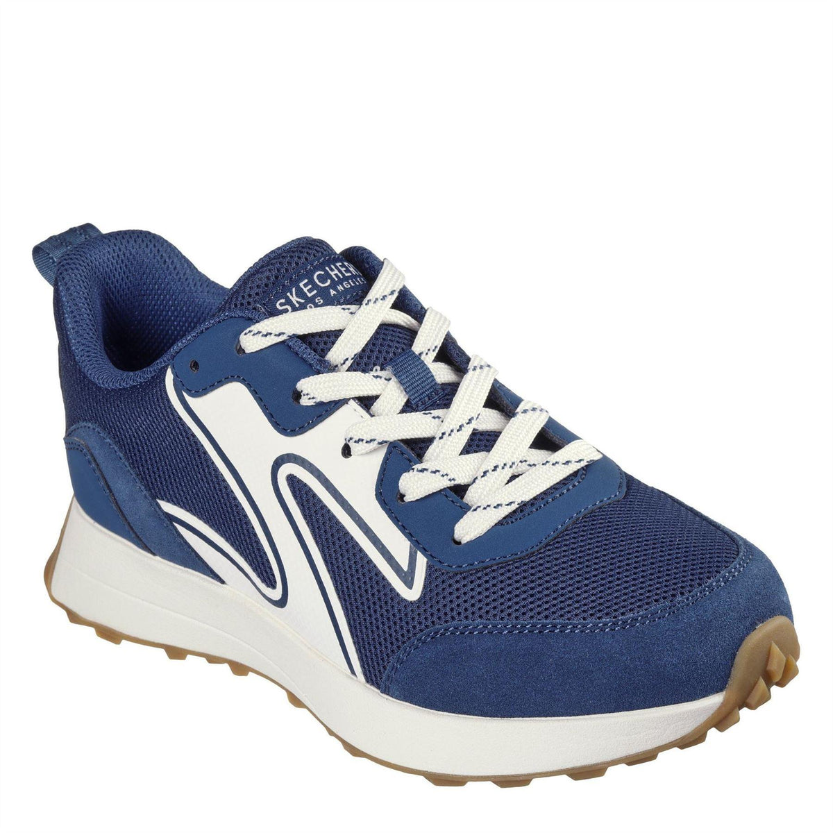 Navy - Side - Skechers Womens-Ladies Gusto Suede Panel Trainers