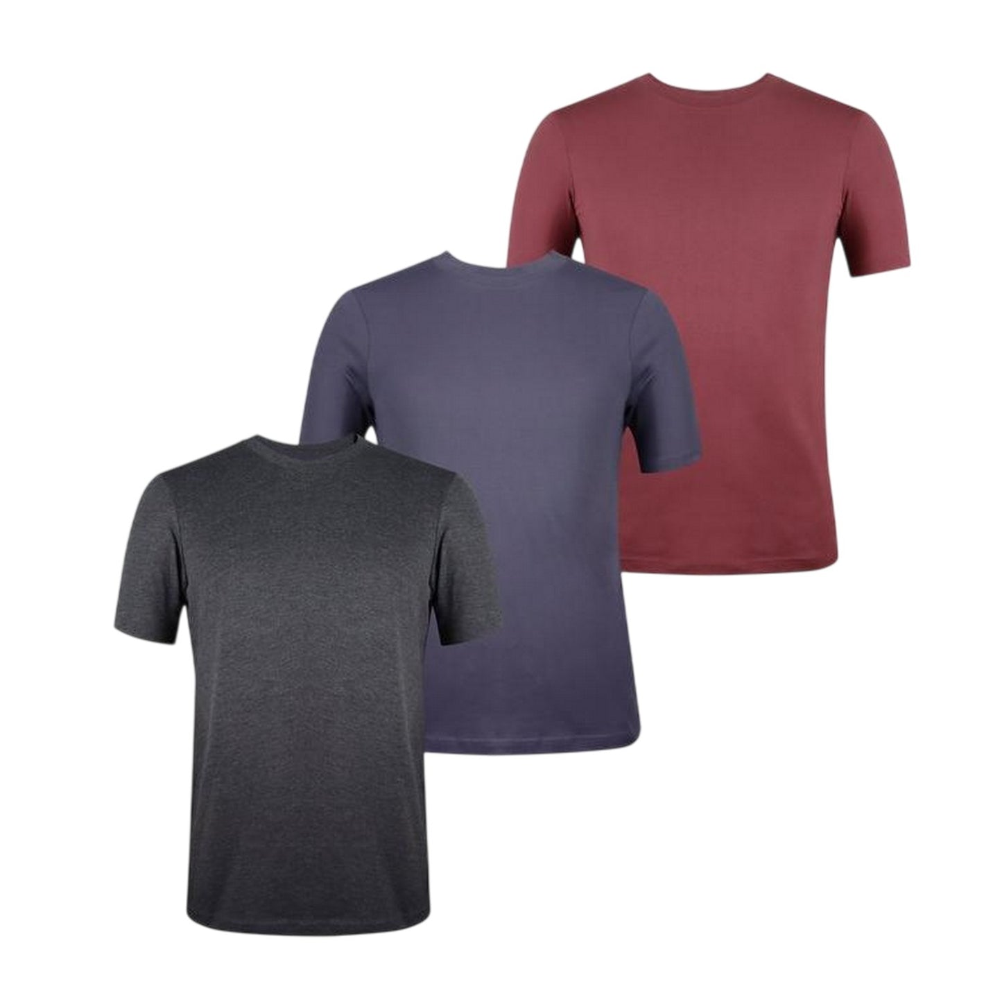 Burgundy-Storm Blue-Charcoal - Front - Donnay Mens Plain Crew Neck T-Shirt (Pack of 3)