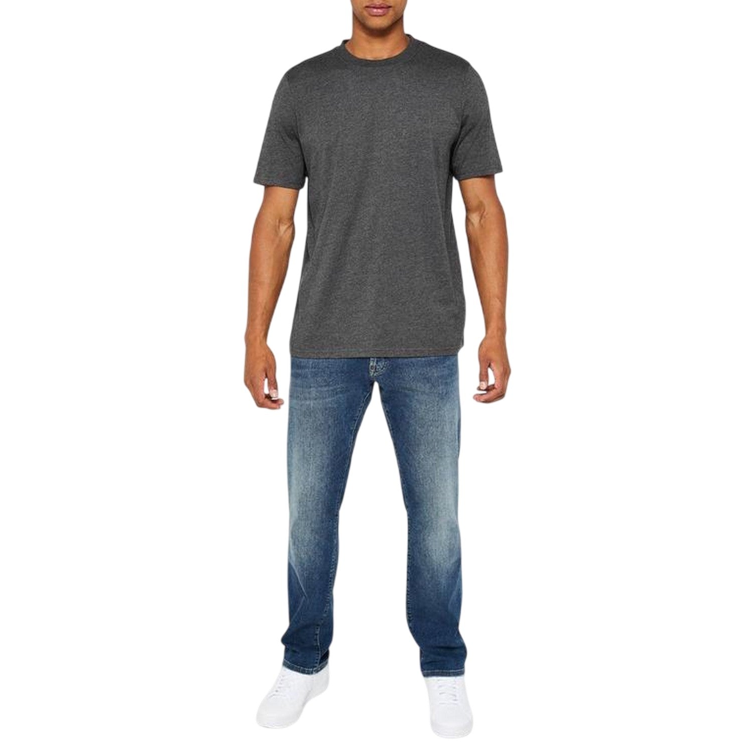 Grey Marl-Charcoal Marl-Black - Side - Donnay Mens Plain Crew Neck T-Shirt (Pack of 3)