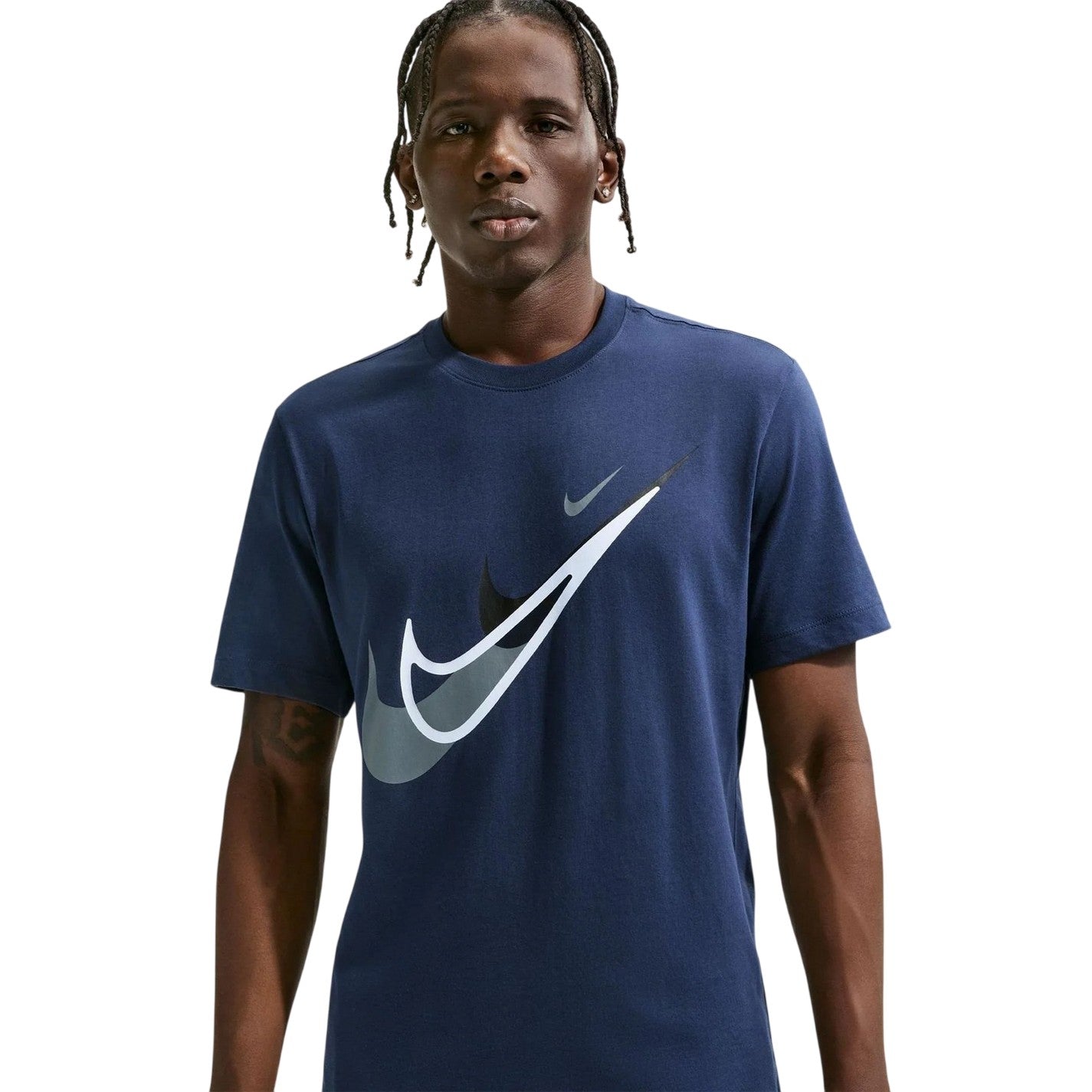 Navy - Side - Nike Mens Swoosh Graphic Print T-Shirt