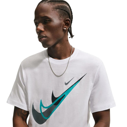 White-Teal - Side - Nike Mens Swoosh Graphic Print T-Shirt