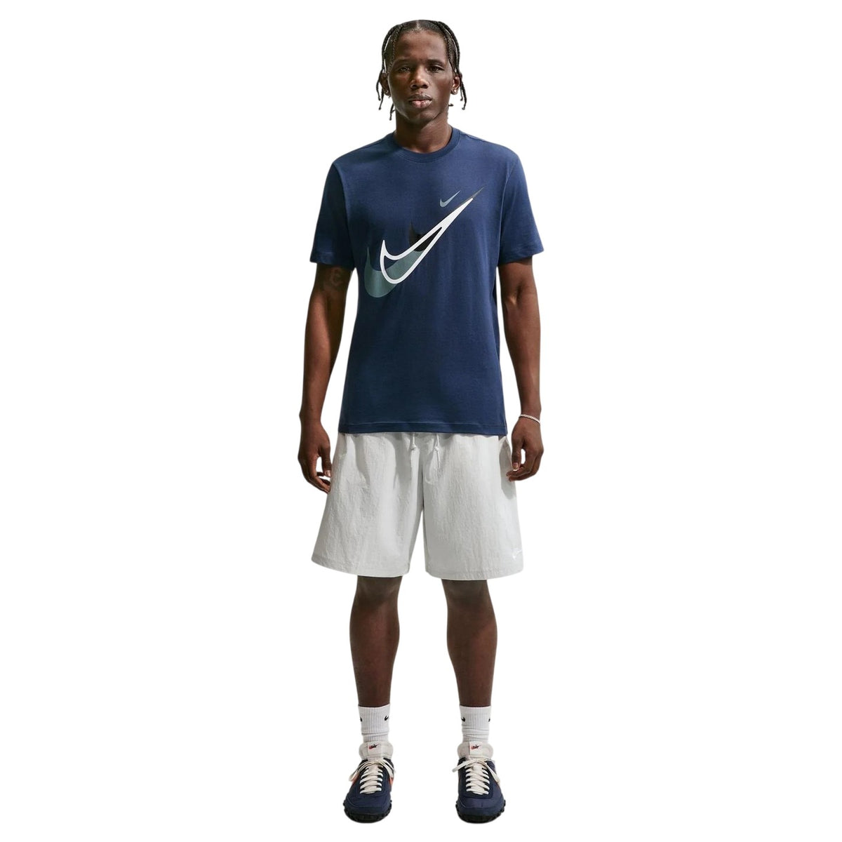 Navy - Front - Nike Mens Swoosh Graphic Print T-Shirt