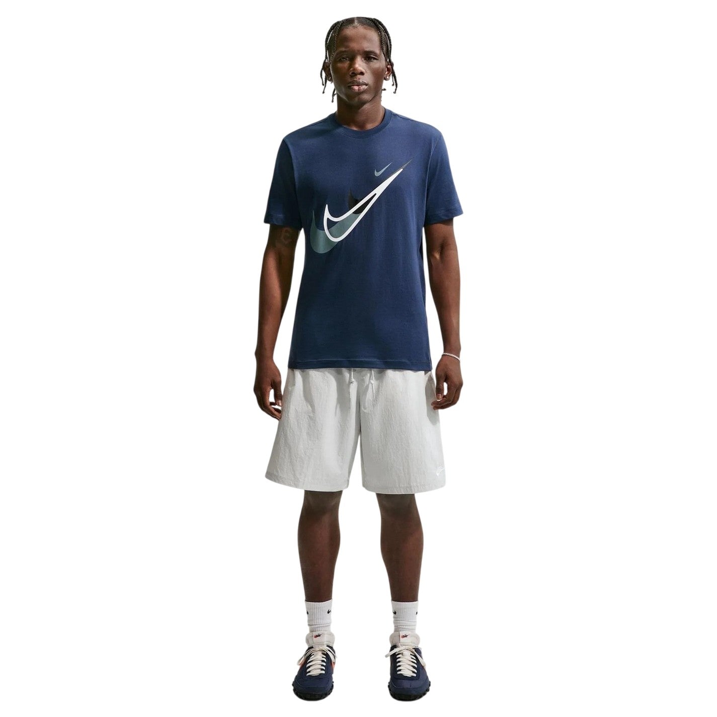 Navy - Front - Nike Mens Swoosh Graphic Print T-Shirt