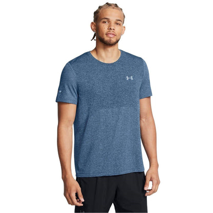 Blue - Side - Under Armour Mens Stride Logo Seamless T-Shirt