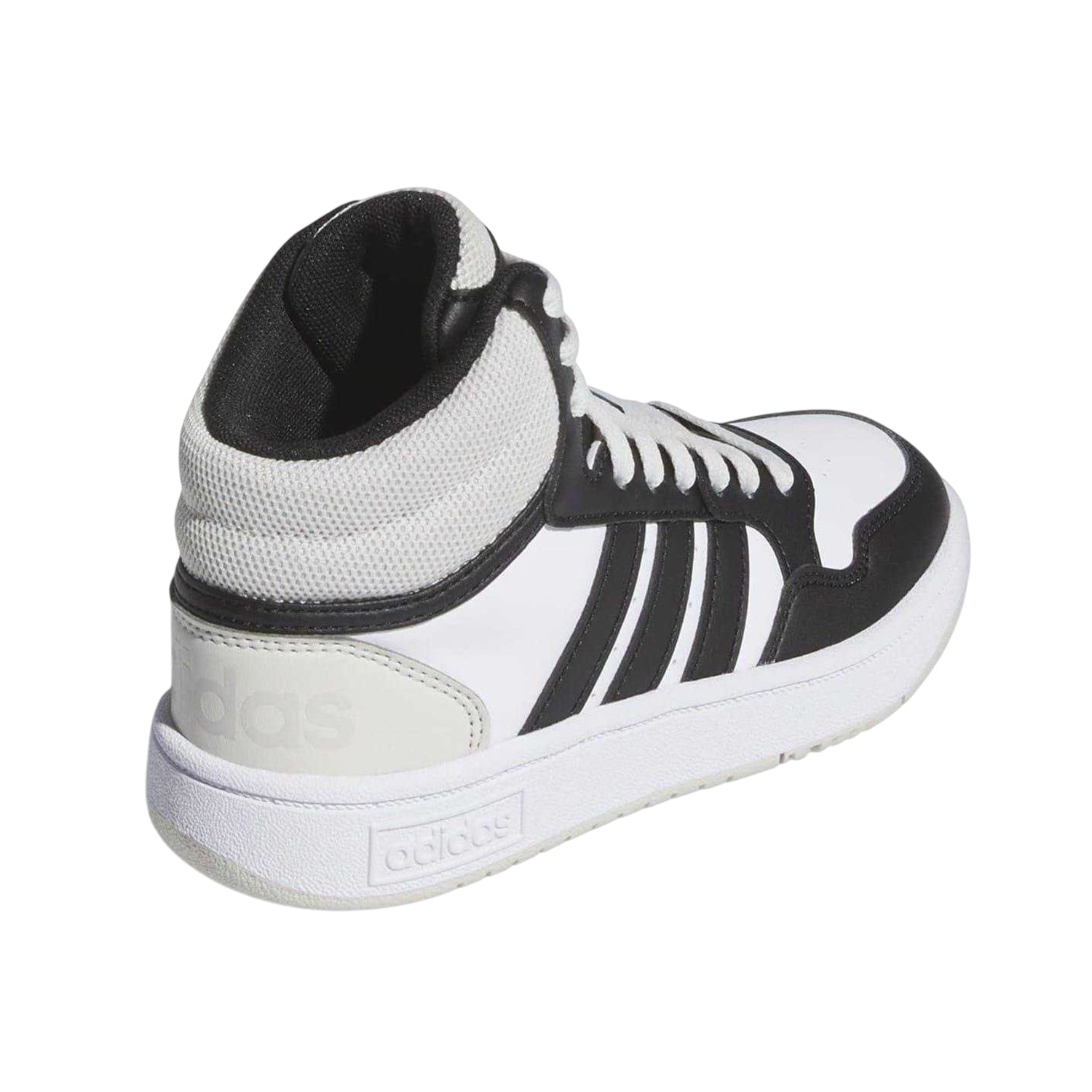 White-Black - Back - Adidas Boys Hoops 3.0 Leather High-top Flat High Top Trainers