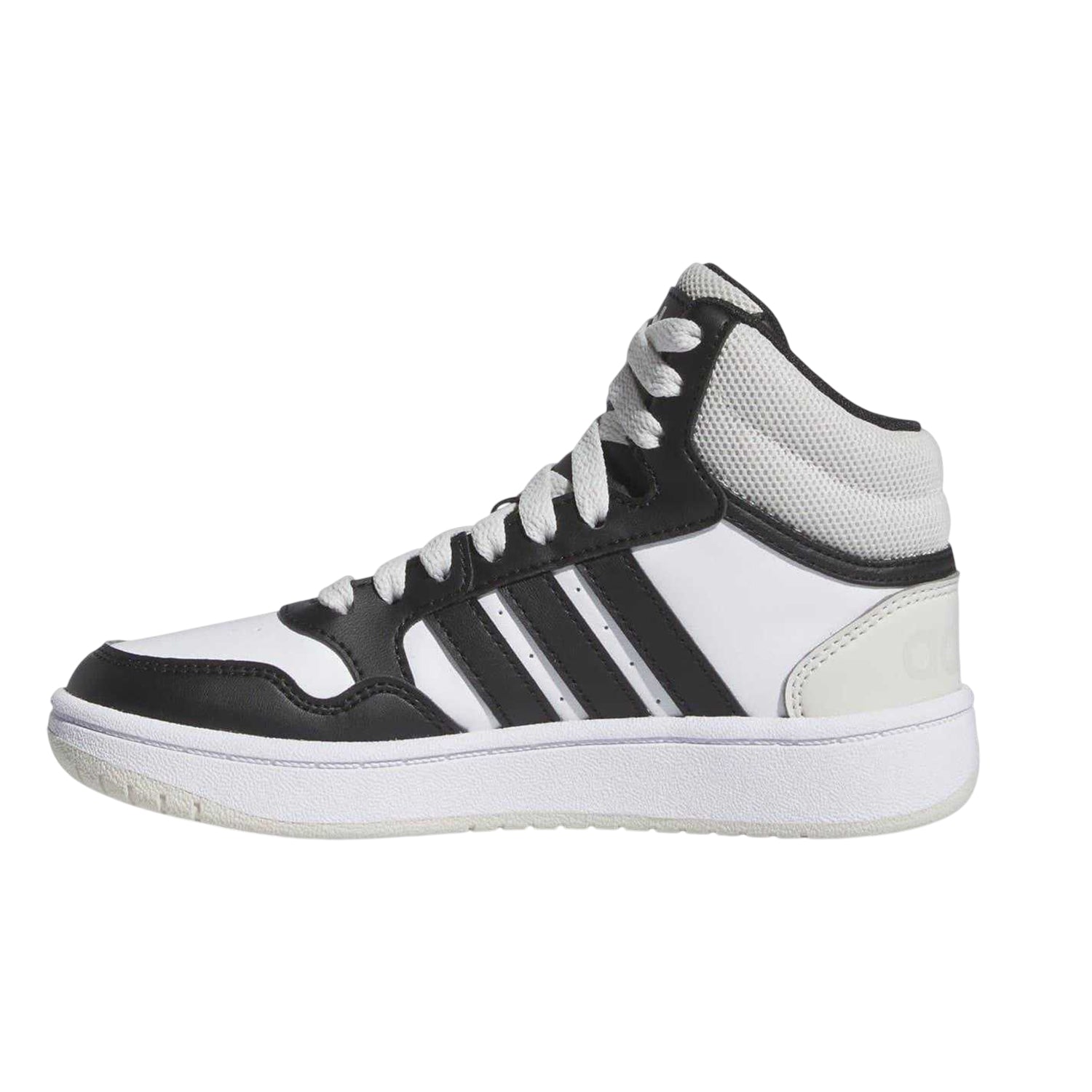 White-Black - Side - Adidas Boys Hoops 3.0 Leather High-top Flat High Top Trainers