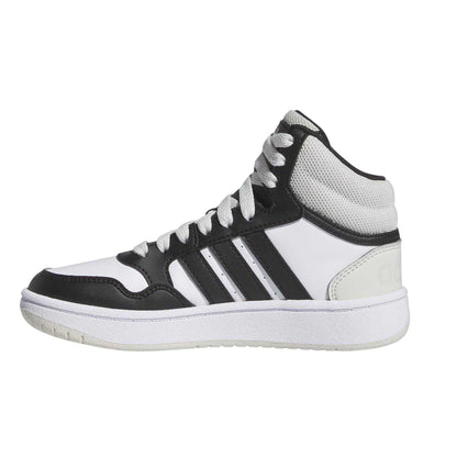 White-Black - Side - Adidas Boys Hoops 3.0 Leather High-top Flat High Top Trainers