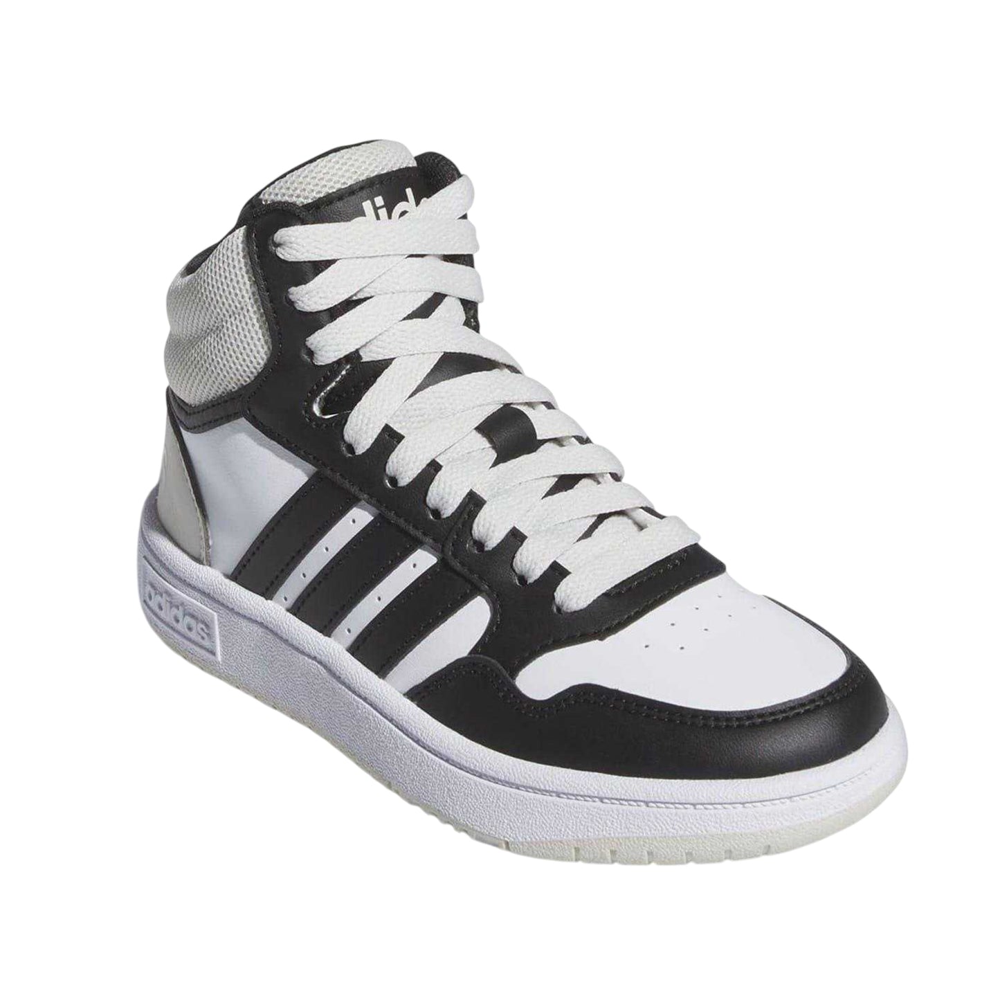 White-Black - Front - Adidas Boys Hoops 3.0 Leather High-top Flat High Top Trainers