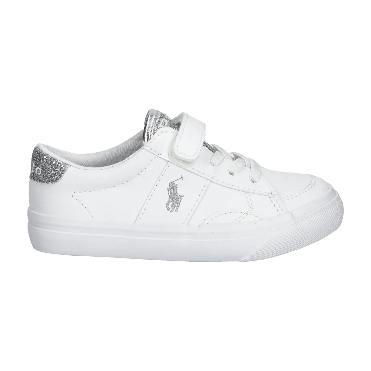 White-Silver - Side - Ralph Lauren Childrens-Kids Sutton Leather Trainers