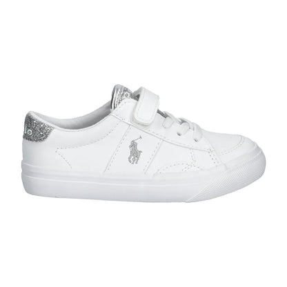 White-Silver - Side - Ralph Lauren Childrens-Kids Sutton Leather Trainers
