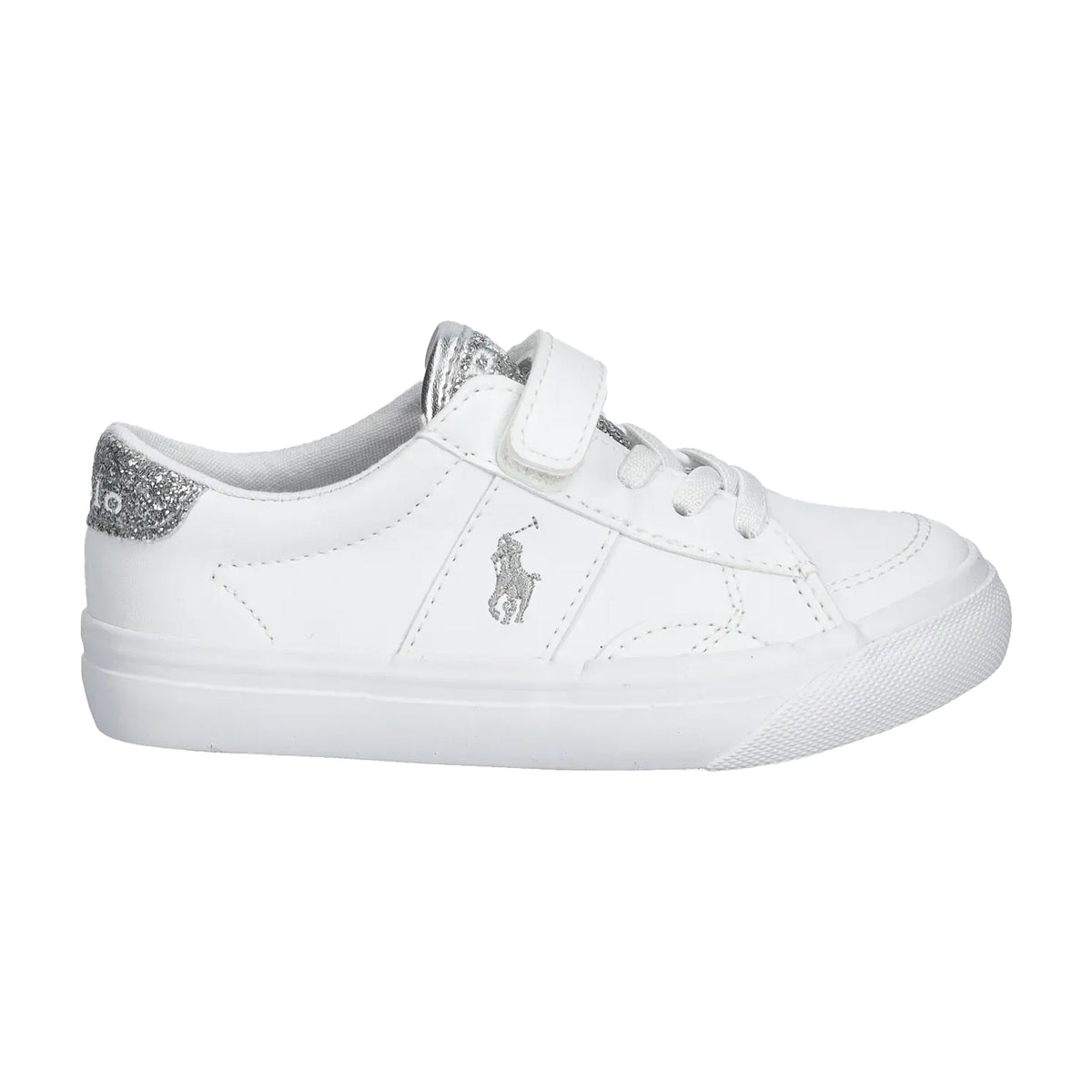White-Silver - Side - Ralph Lauren Childrens-Kids Sutton Leather Trainers
