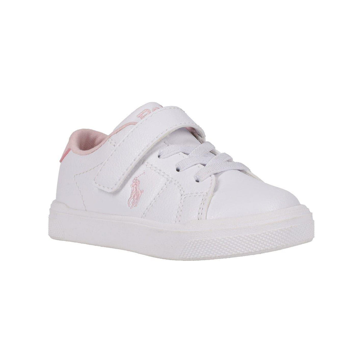 White-Pink - Front - Ralph Lauren Childrens-Kids Sutton Leather Trainers