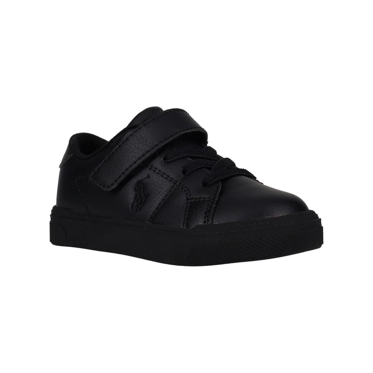 Triple Black - Front - Ralph Lauren Childrens-Kids Sutton Leather Trainers