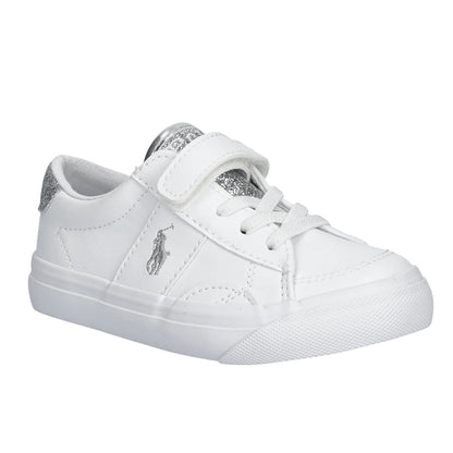 White-Silver - Front - Ralph Lauren Childrens-Kids Sutton Leather Trainers