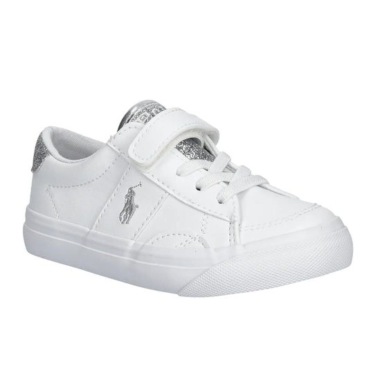 White-Silver - Front - Ralph Lauren Childrens-Kids Sutton Leather Trainers