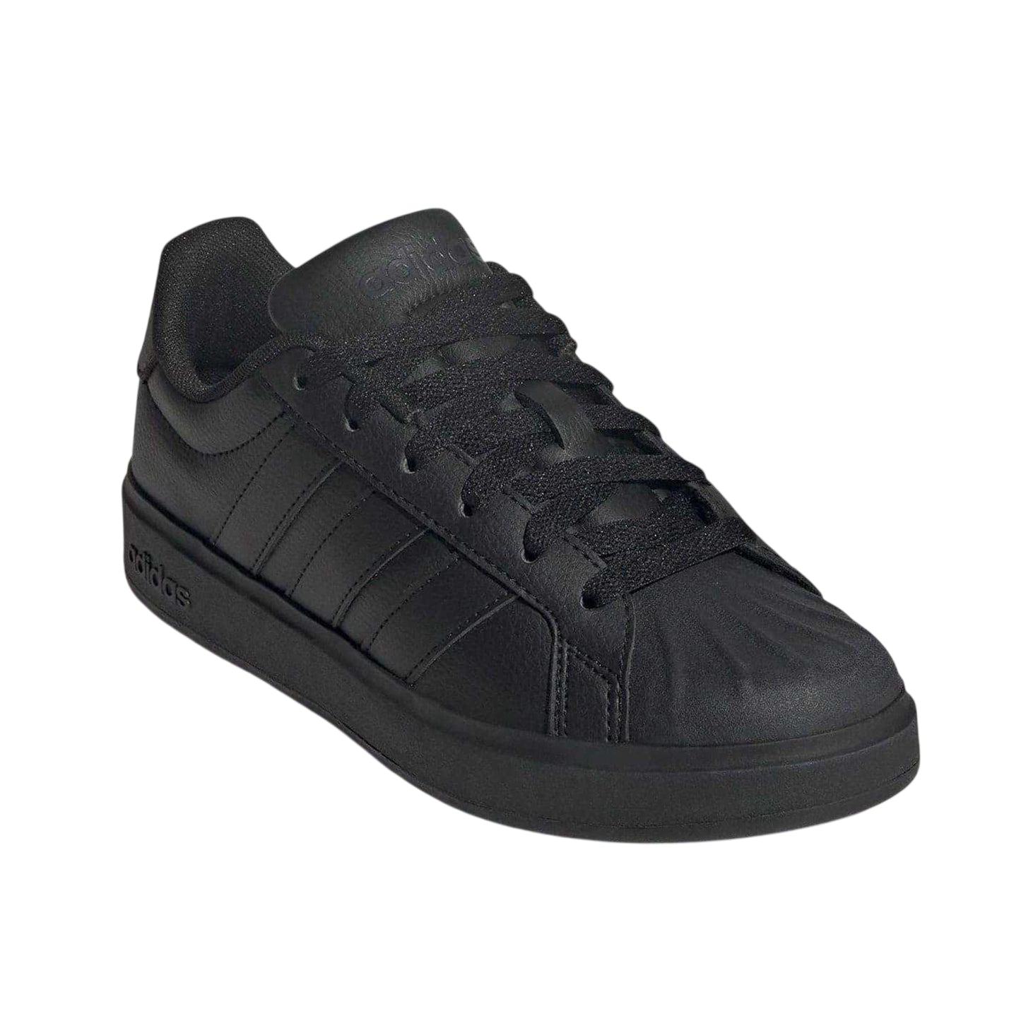 Triple Black - Front - Adidas Childrens-Kids Superstar Streetalk Flat Trainers