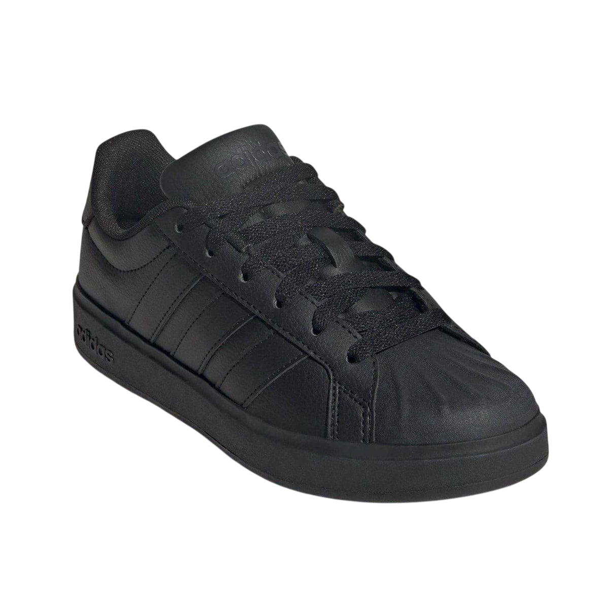Triple Black - Front - Adidas Childrens-Kids Superstar Streetalk Flat Trainers