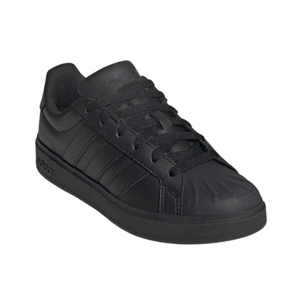 Triple Black - Front - Adidas Childrens-Kids Superstar Streetalk Flat Trainers