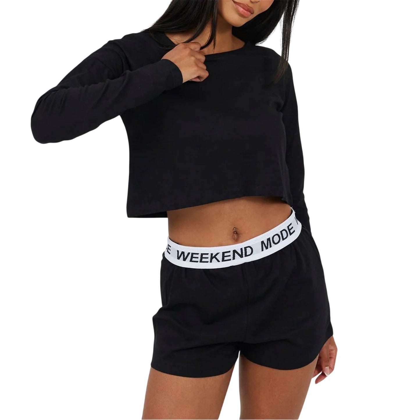 Black - Front - Brave Soul Womens-Ladies Weekend Mode Plain Loungewear Set