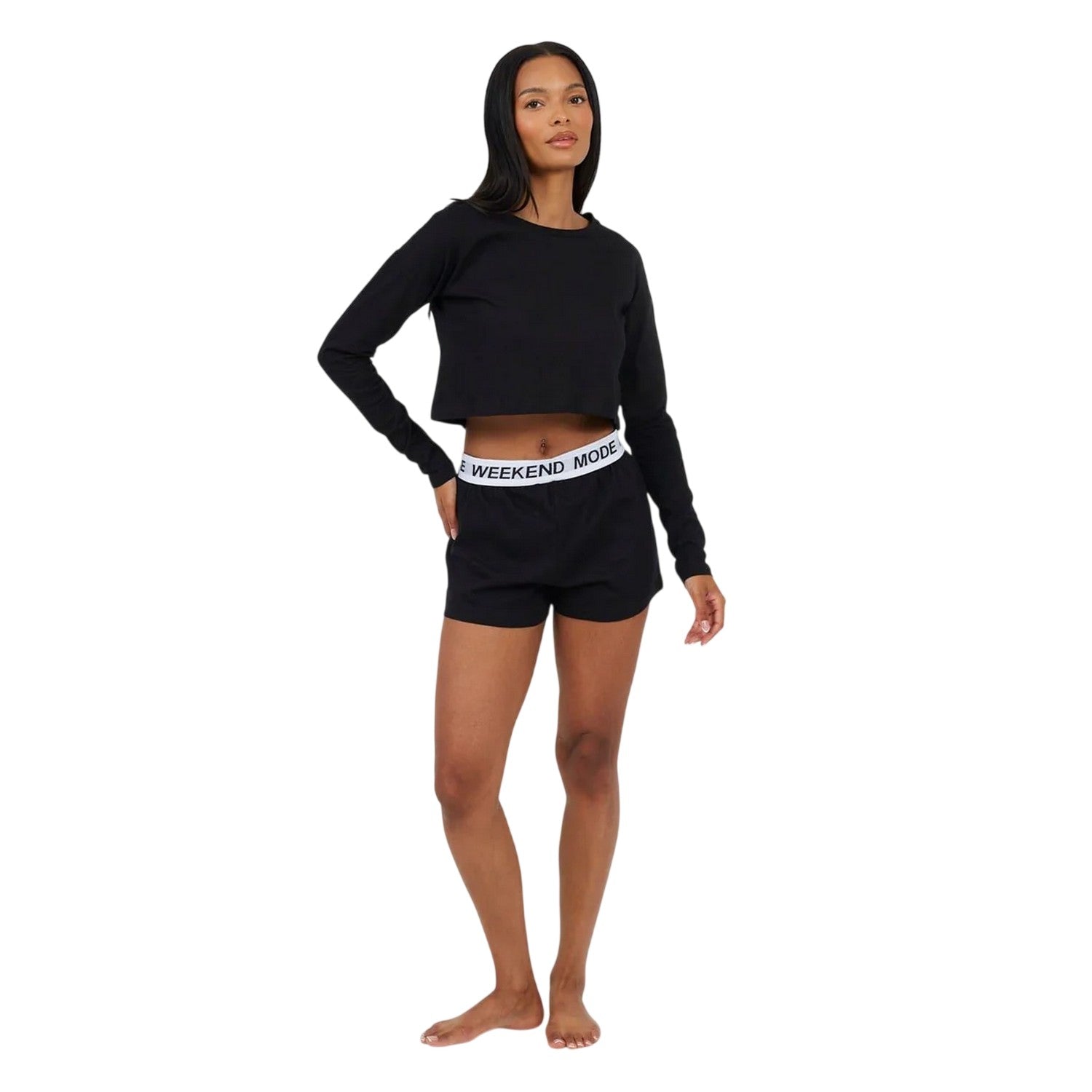 Black - Lifestyle - Brave Soul Womens-Ladies Weekend Mode Plain Loungewear Set