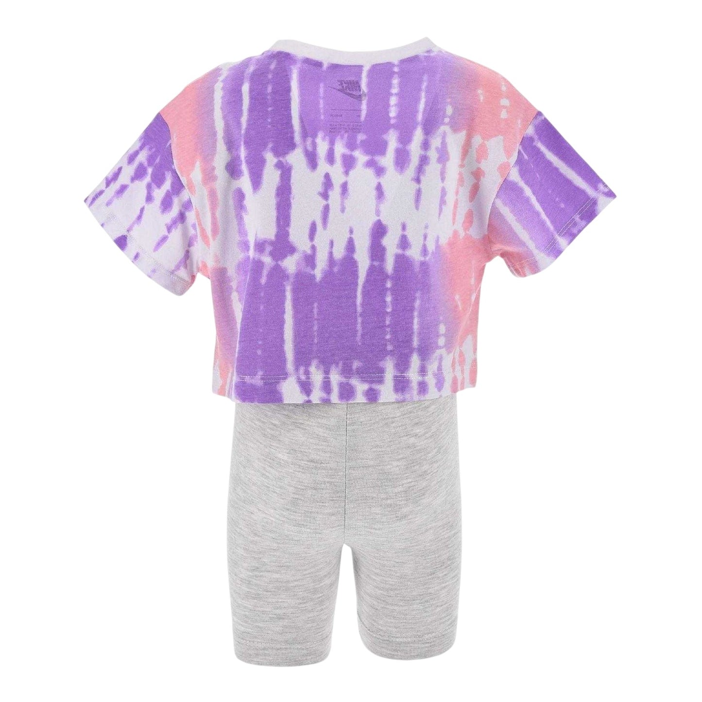 Grey - Back - Nike Childrens-Kids Tie Dye T-Shirt & Shorts Set
