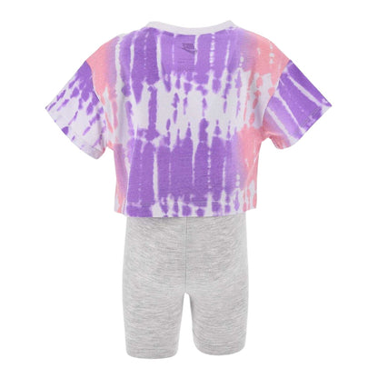 Grey - Back - Nike Childrens-Kids Tie Dye T-Shirt & Shorts Set