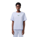 Blue - Side - Lacoste Womens-Ladies Printed Cotton Relaxed Fit T-Shirt