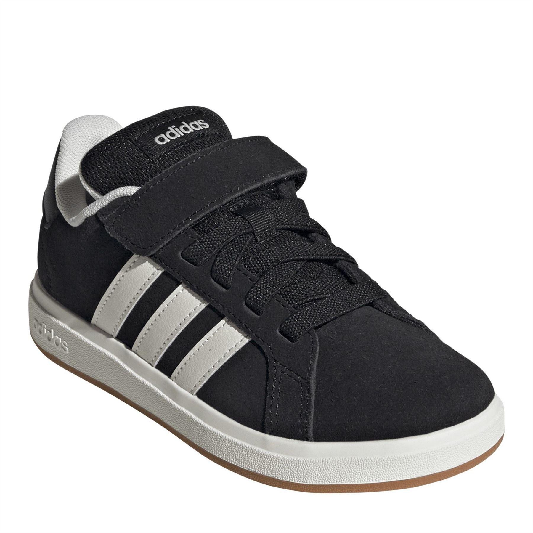 Black - Side - Adidas Childrens-Kids Noughties Suede Court Trainers