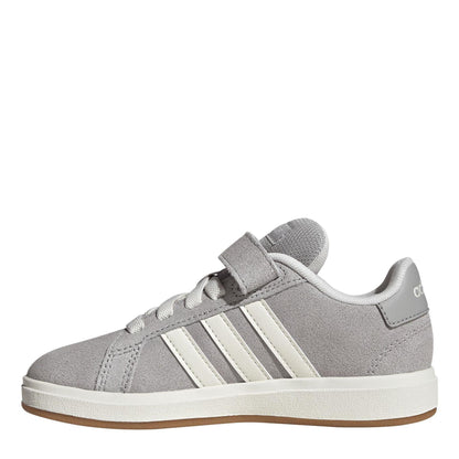 Grey - Back - Adidas Childrens-Kids Noughties Suede Court Trainers