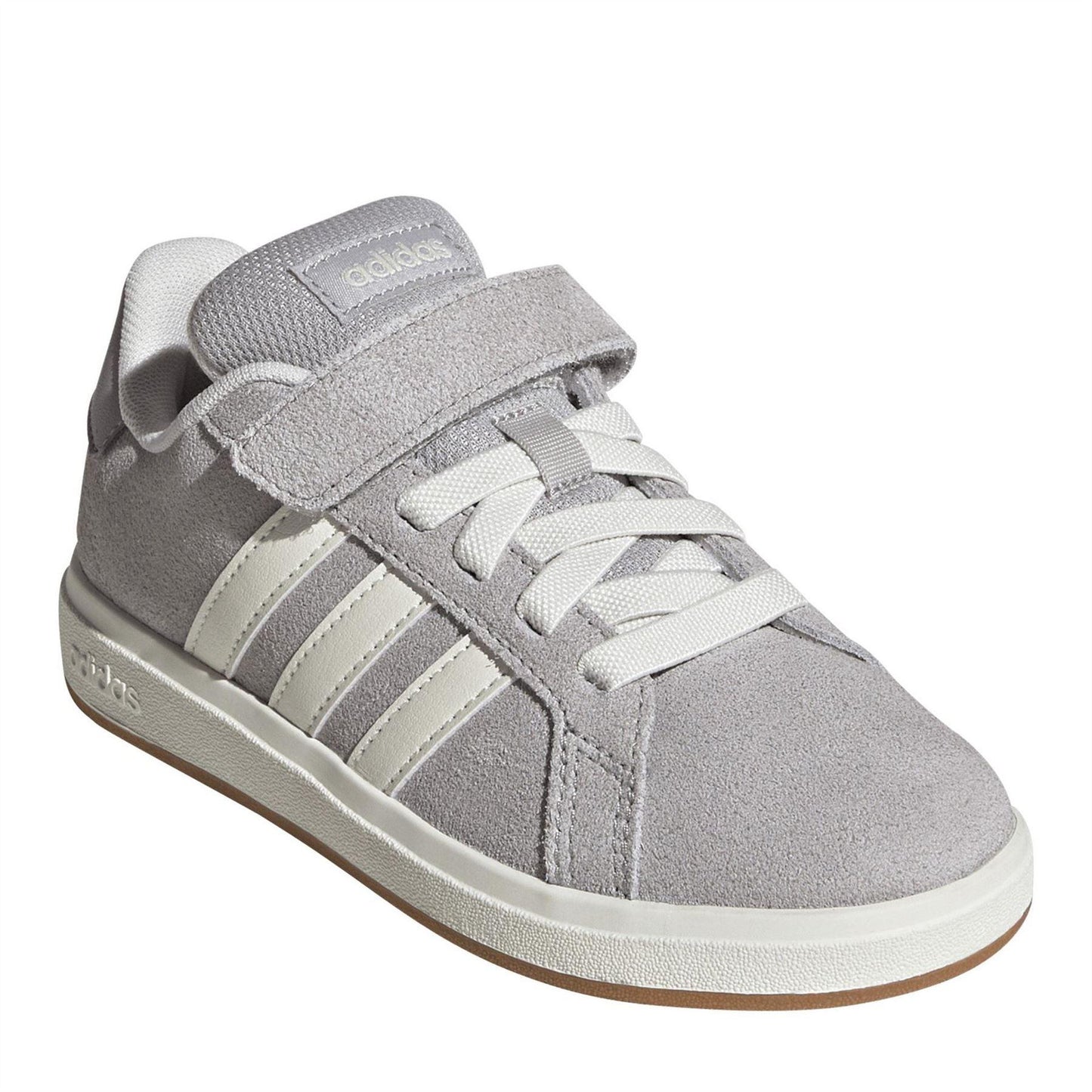 Grey - Side - Adidas Childrens-Kids Noughties Suede Court Trainers