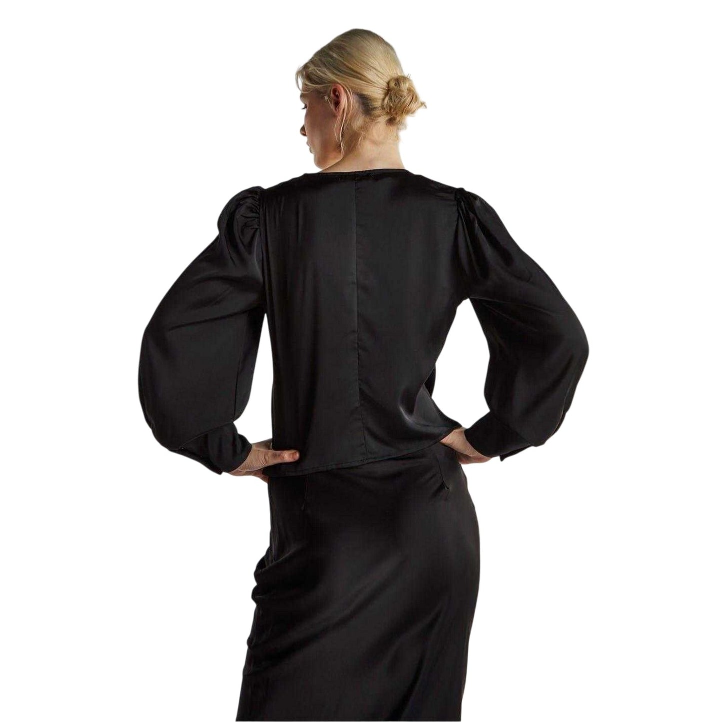 Black - Back - Glamorous Womens-Ladies Ruched Satin Blouse