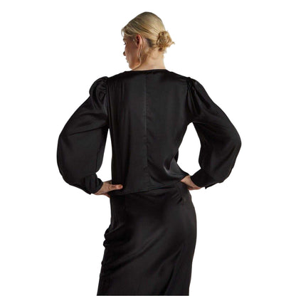 Black - Back - Glamorous Womens-Ladies Ruched Satin Blouse