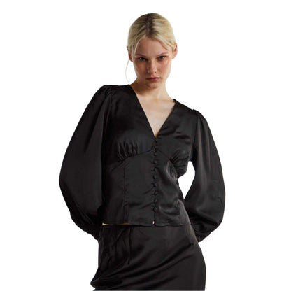 Black - Side - Glamorous Womens-Ladies Ruched Satin Blouse