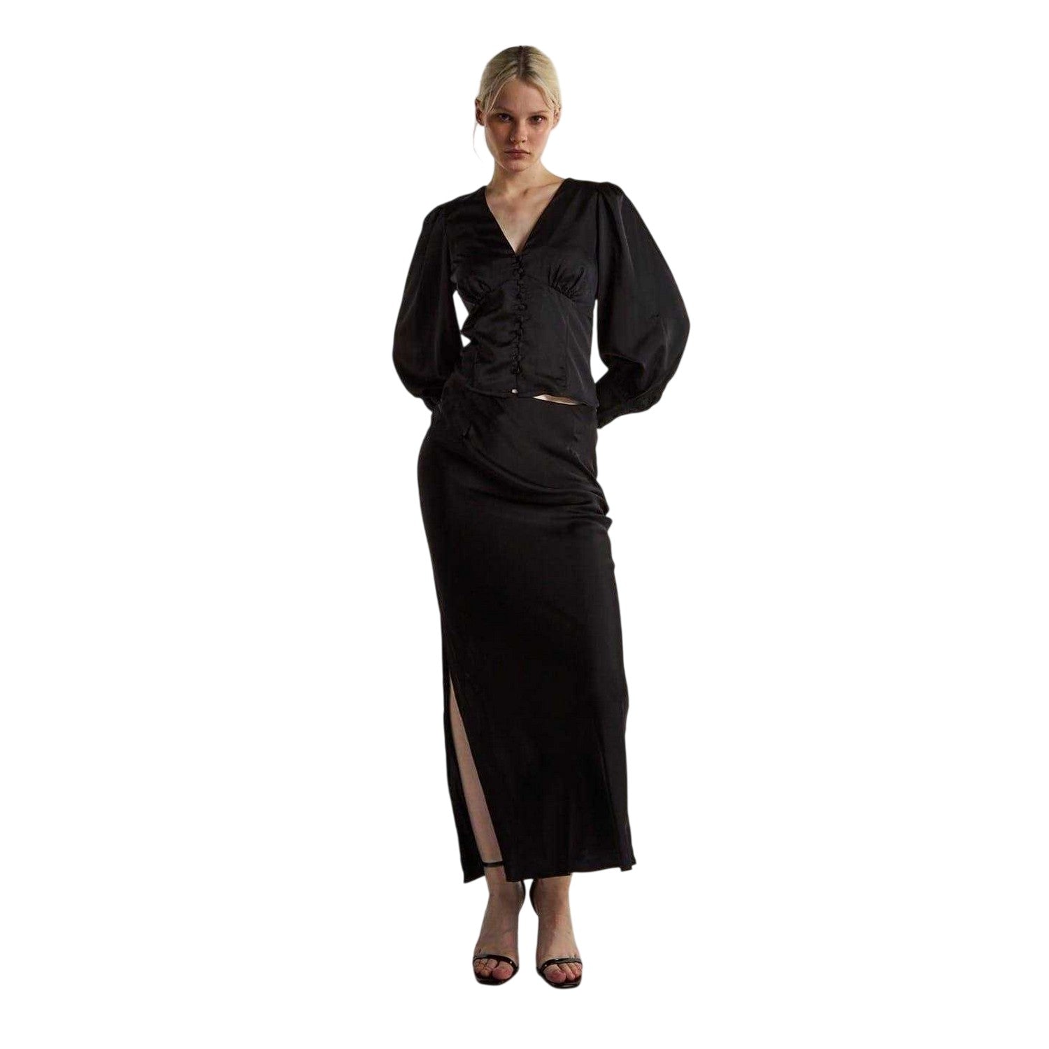 Black - Front - Glamorous Womens-Ladies Ruched Satin Blouse
