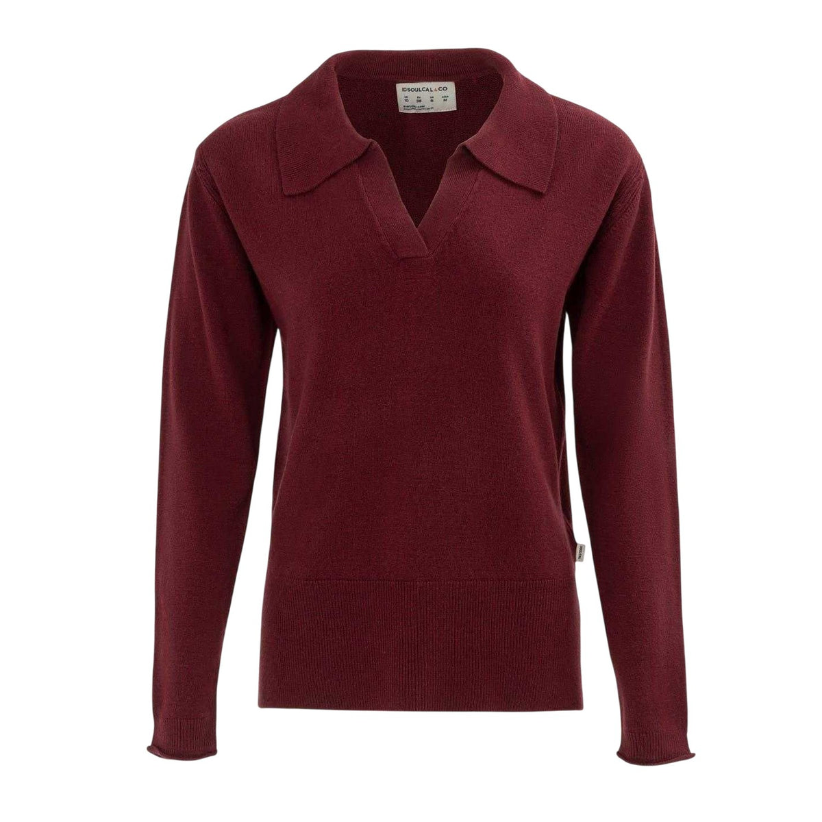 Burgundy - Front - SoulCal Womens-Ladies Acrylic Polo Shirt